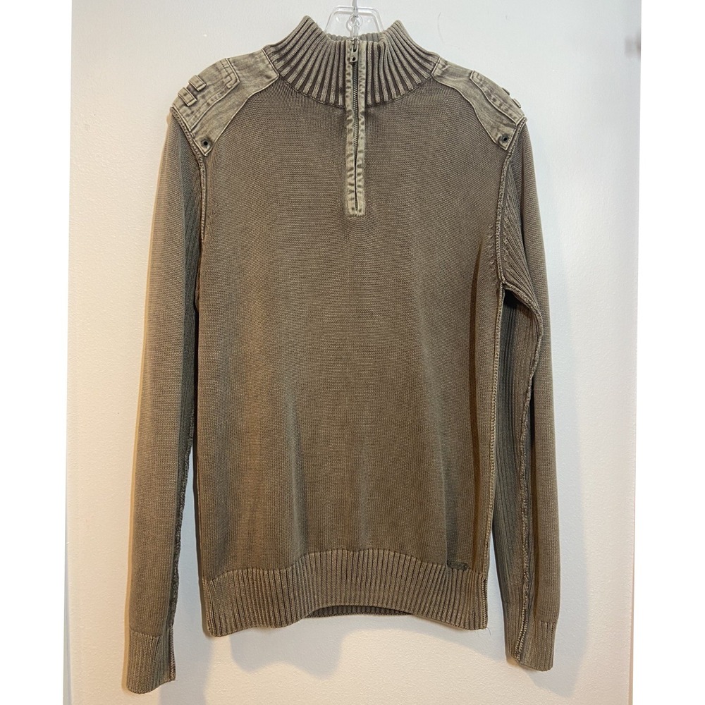 Buckle Black Men's Sz L Sweater Long Sleeve Quarter Zip Pullover Brown Slim Fit